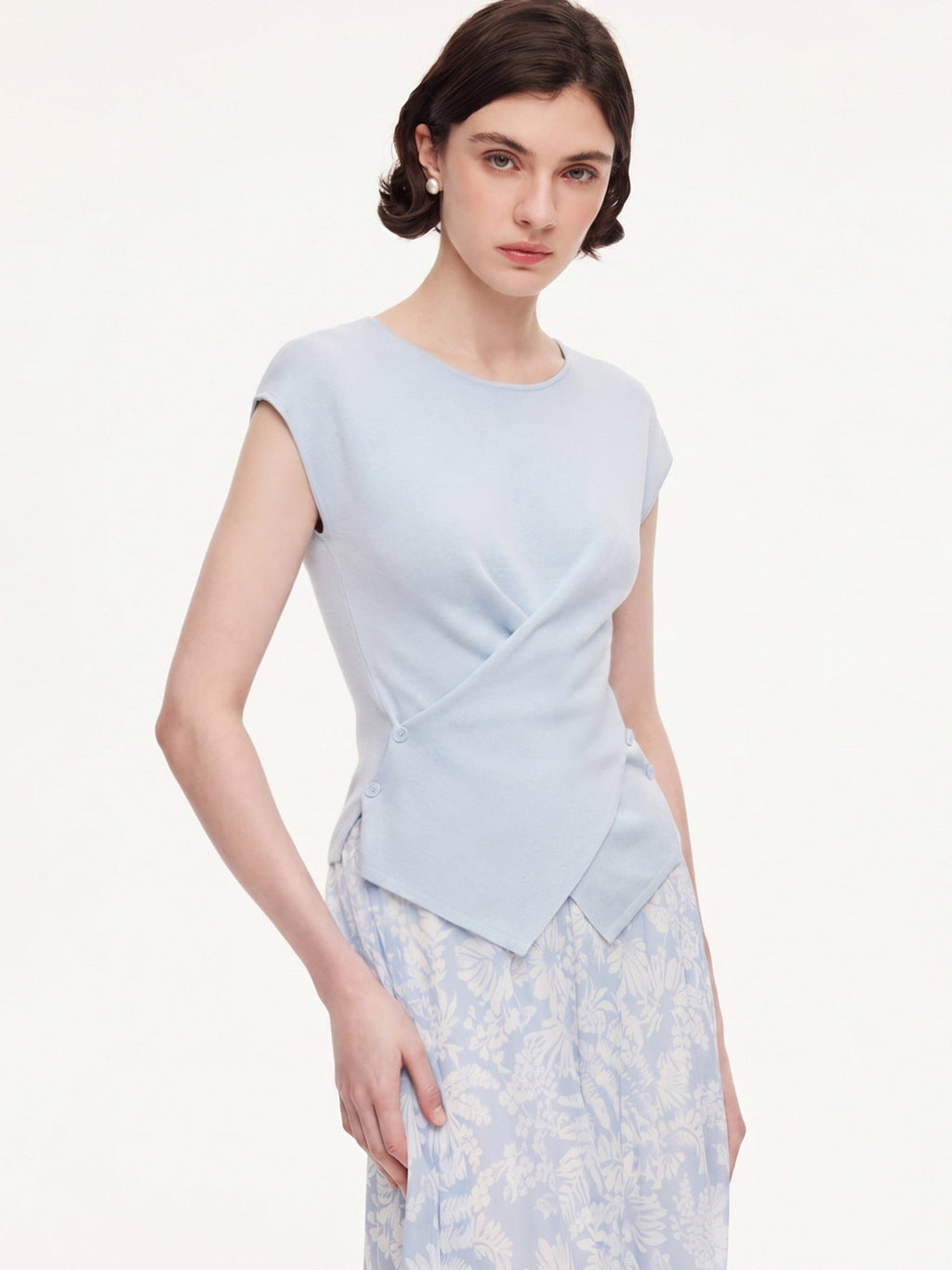 Triacetate Lyocell Blend Asymmetric Wrap Front Women Knit Top