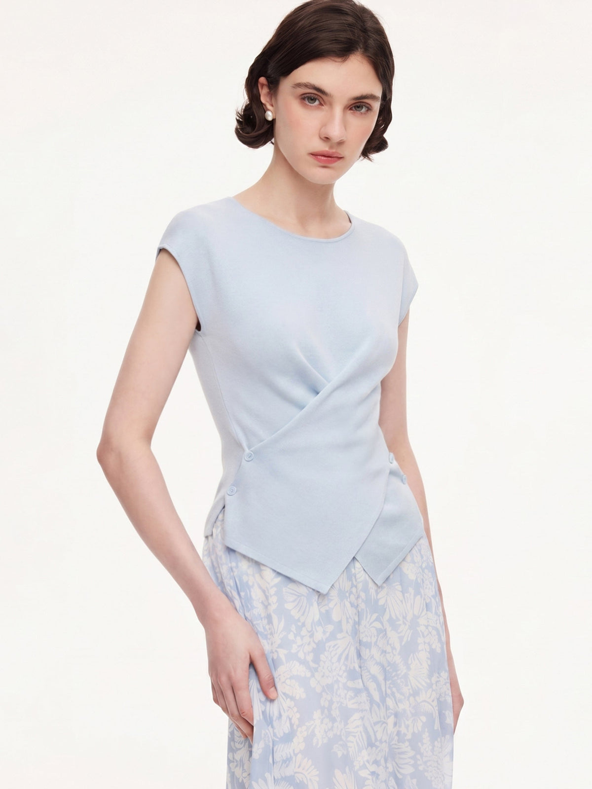 Triacetate Lyocell Blend Asymmetric Wrap Front Women Knit Top