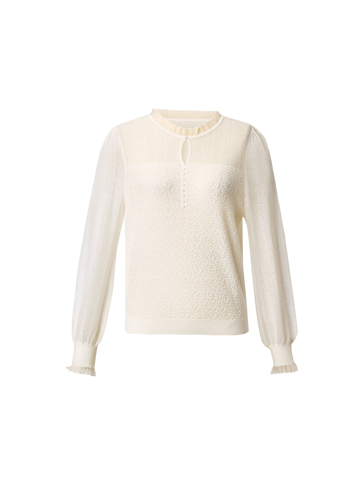 Jacquard Ruffle Neck Women Knit Top