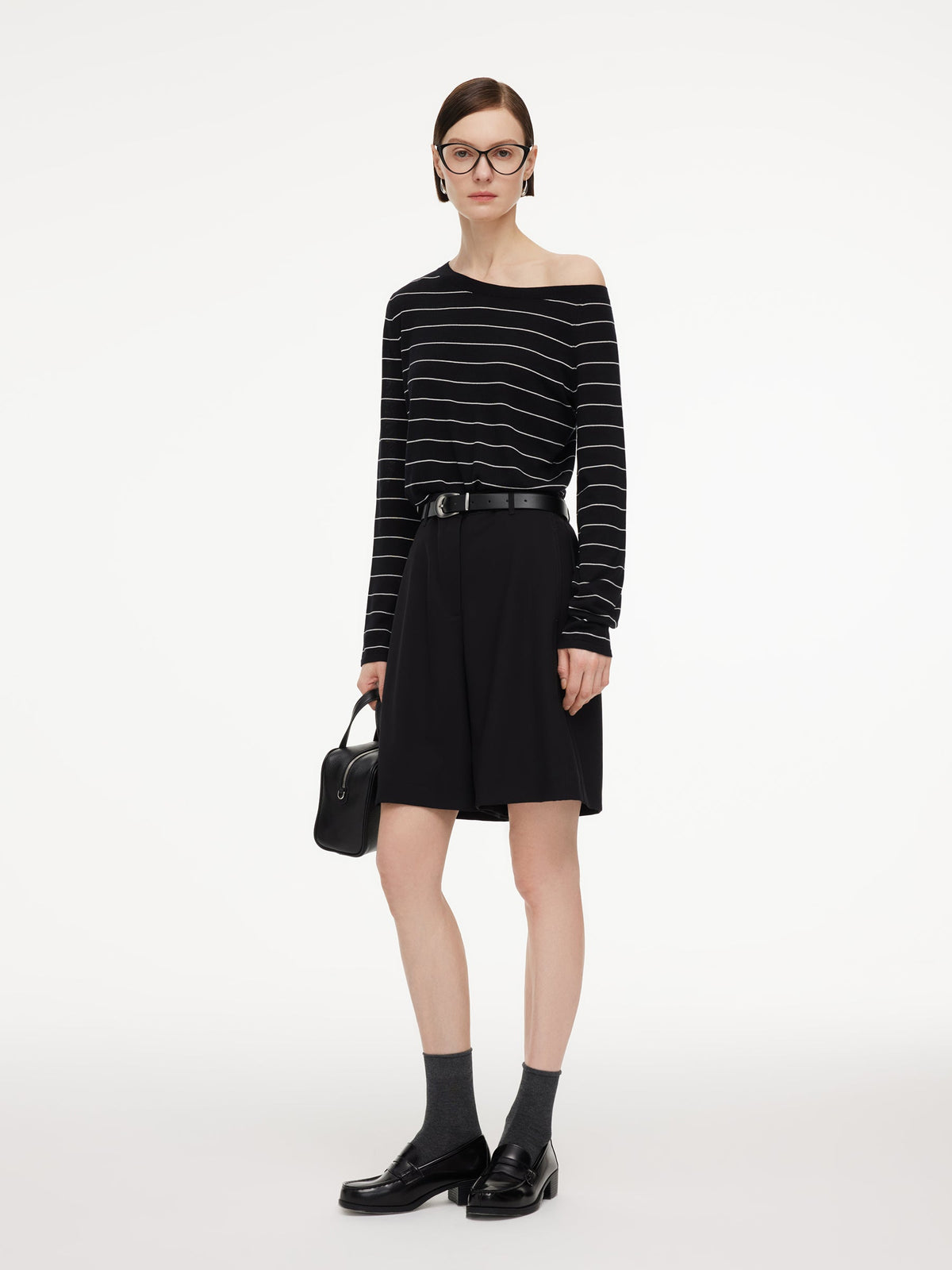 Tencel Mulberry Silk Blend Boat Neck Women Stripe Knit Top