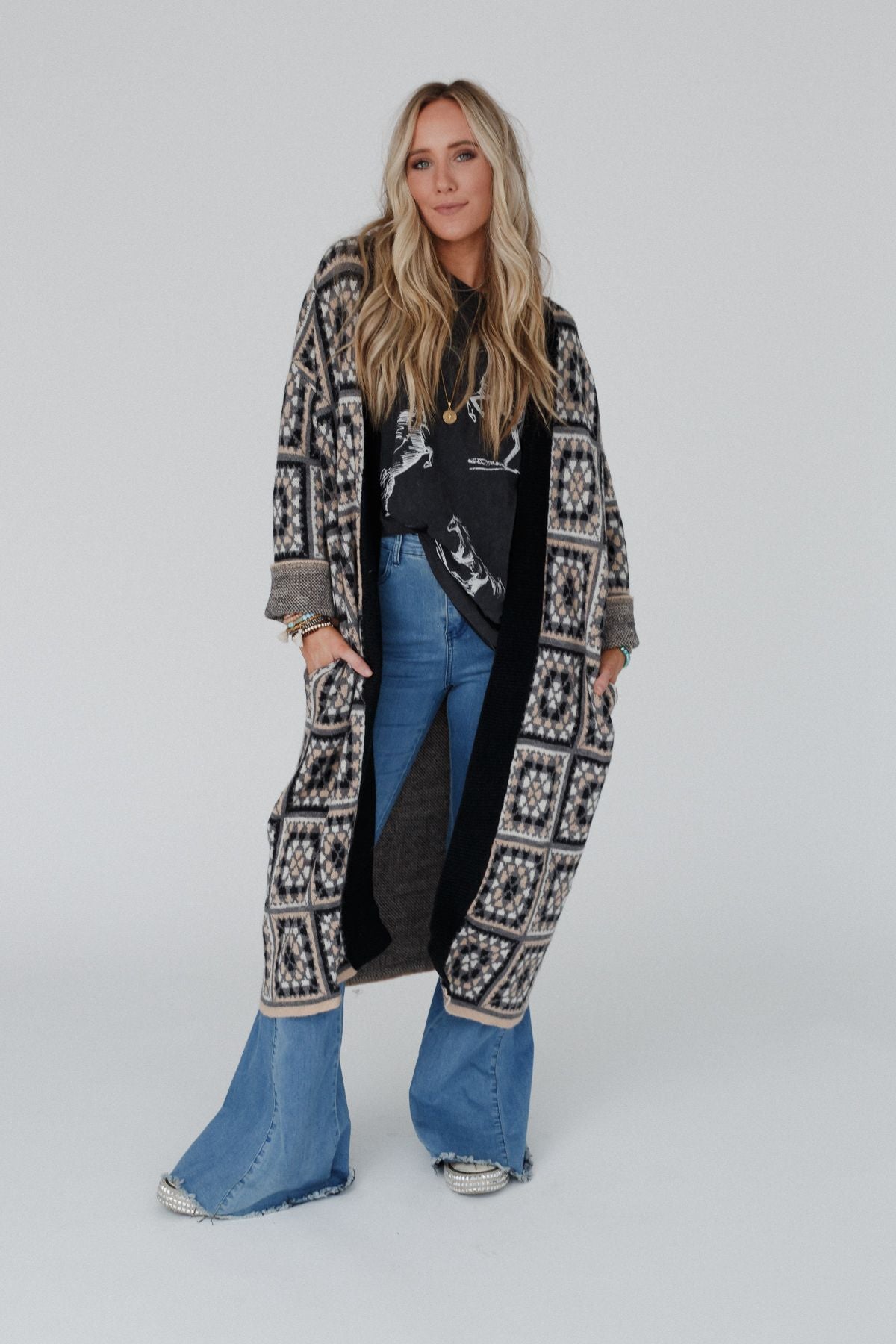 Heirloom Blooms Duster Cardigan - Black - Pre Order