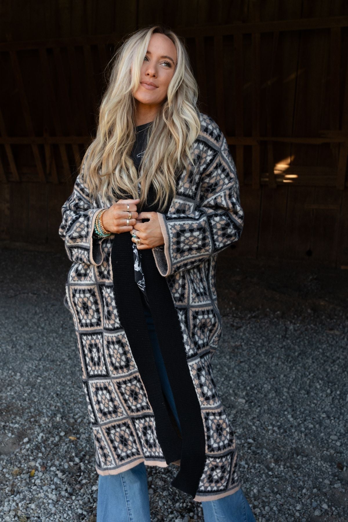 Heirloom Blooms Duster Cardigan - Black - Pre Order