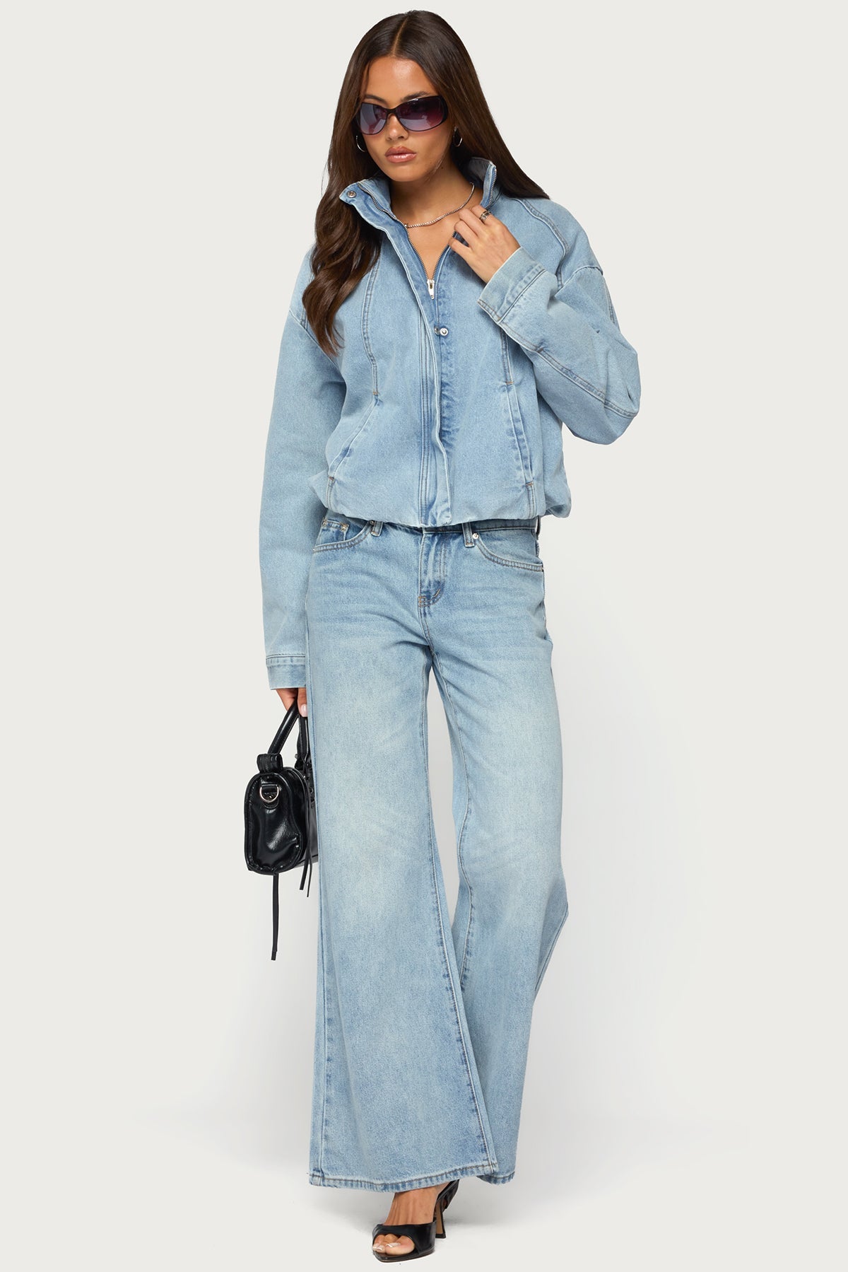 Jaysi High Neck Denim Bomber Jacket
