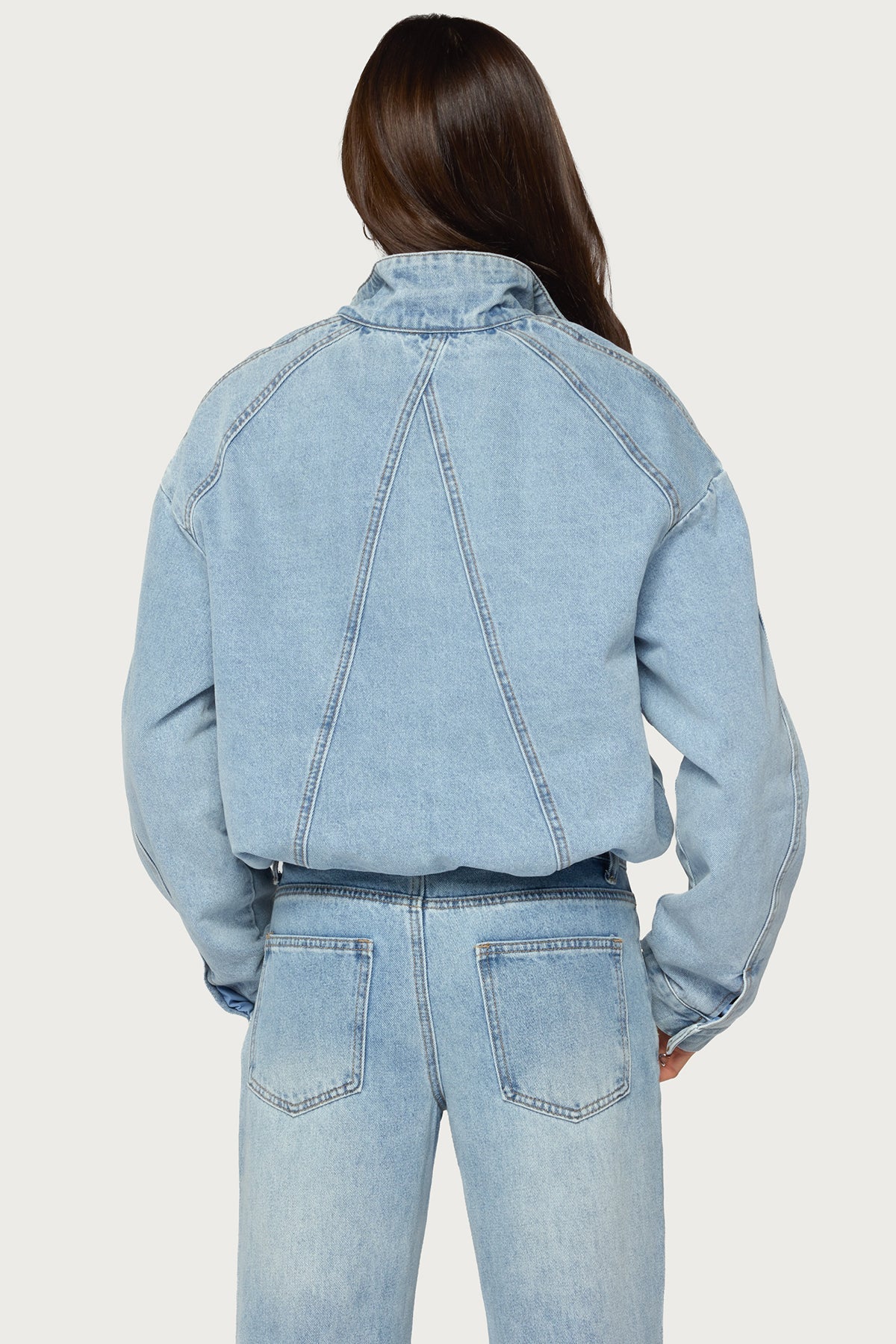 Jaysi High Neck Denim Bomber Jacket