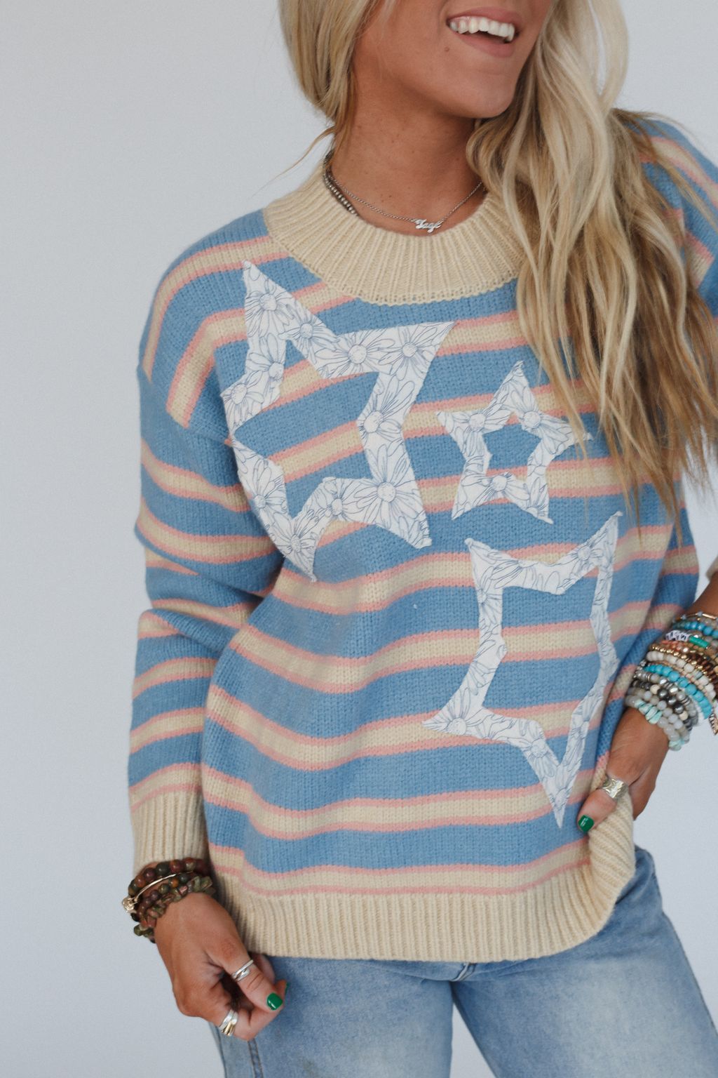 Cosmic Love Star Patch Sweater - Blue