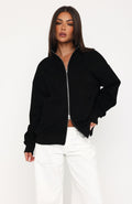 Such A Dream Oversized Zip Front Funnel Neck Jacket Black