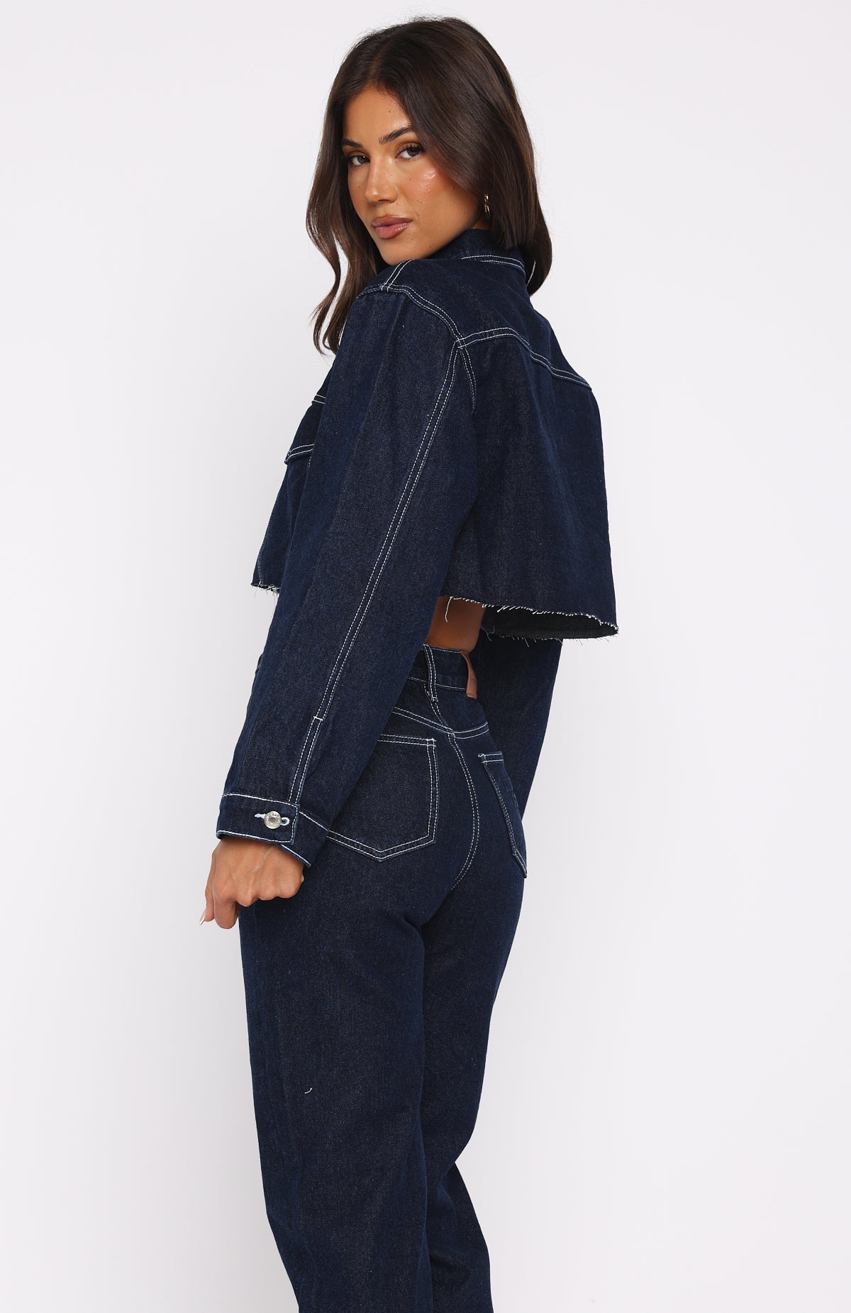 Something To Prove Cropped Denim Jacket Dark Indigo Wash