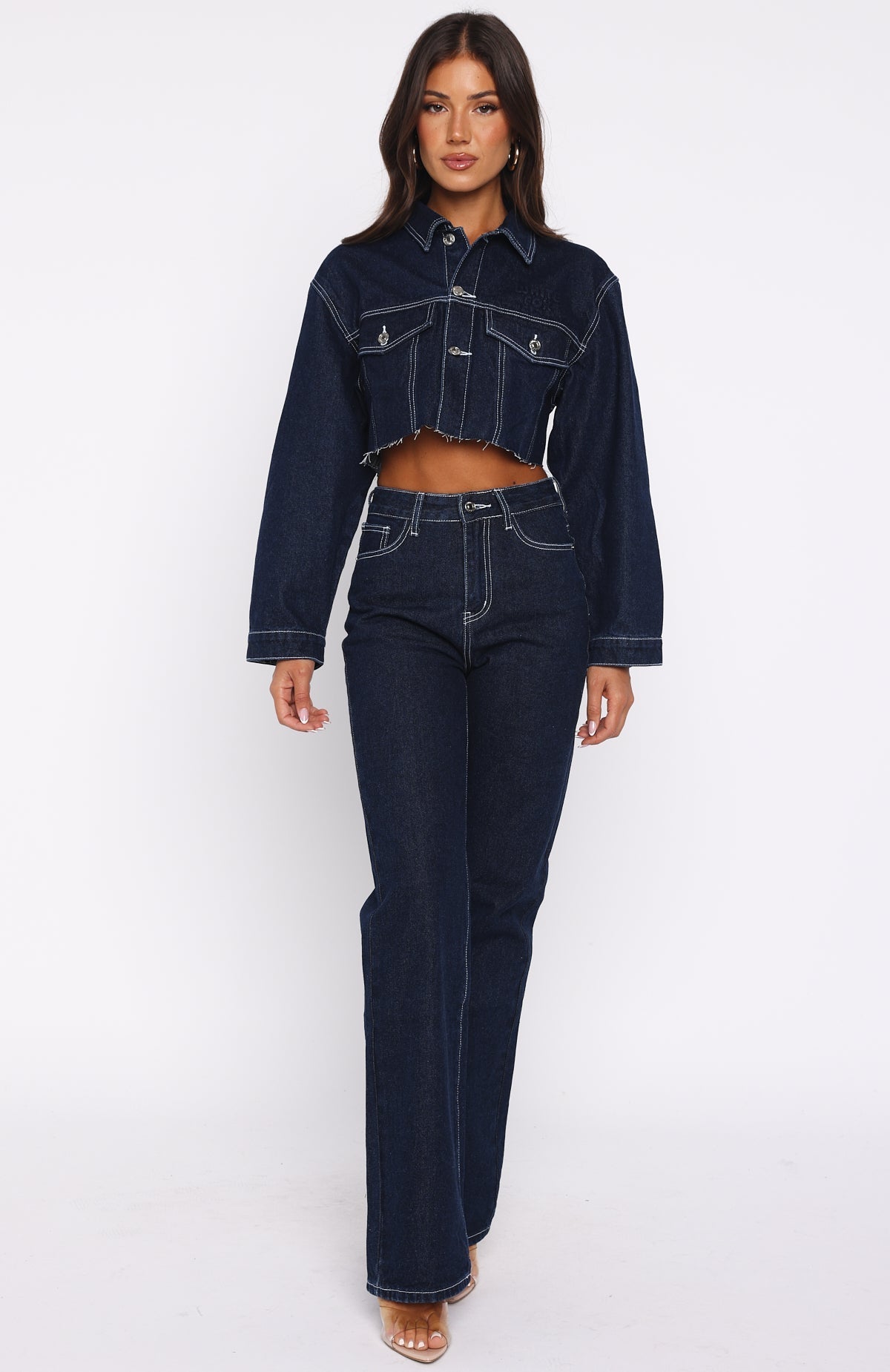 Something To Prove Cropped Denim Jacket Dark Indigo Wash